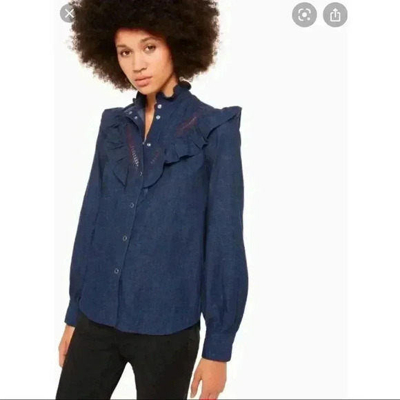 Kate Spade Chambray Ruffle Shirt - Picture 1 of 5